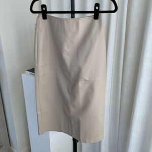 Taupe Faux Leather Midi Pencil Skirt